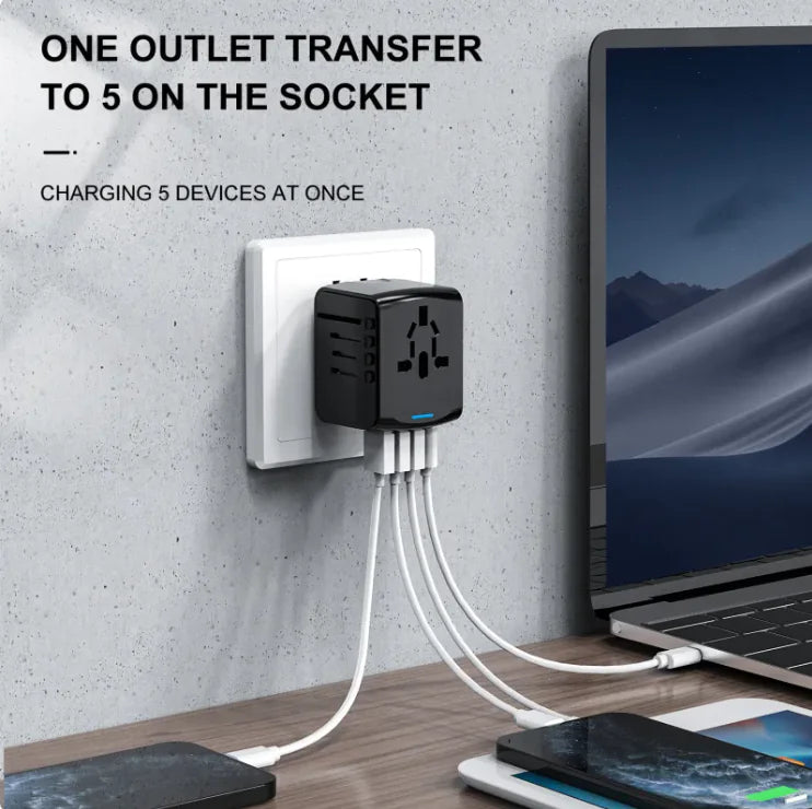 Multifunctional Travel Charger with 3 USB & Type-C Ports